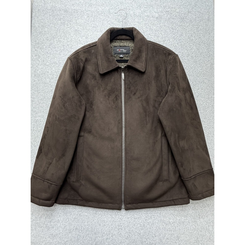 Axcess Men Jacket Mens Large Brown Microfiber Sherpa Lined Full Zip Bomber